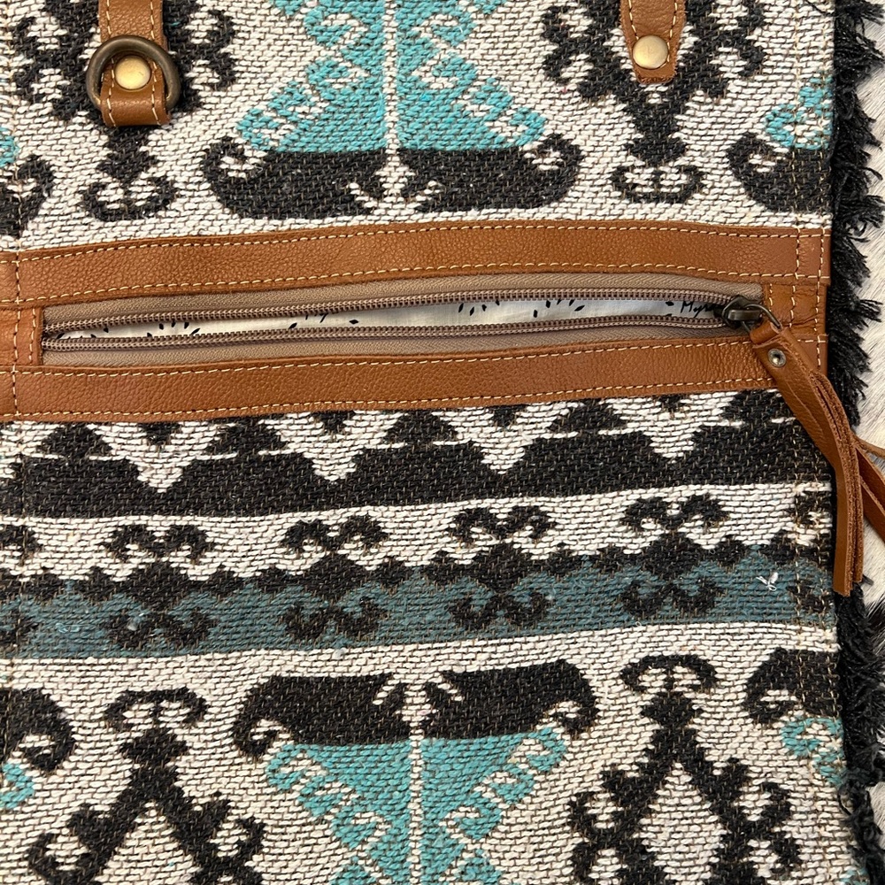 Myra Bag Tan and Blue Patterned Tote Isabela tote Western style 16x18 Patriotic - Picture 3 of 12